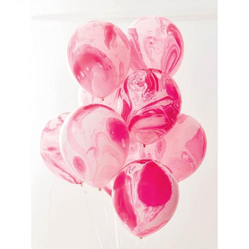 Ballonger - Marmor, vita & rosa i prlemor med band - 12 st - 30 cm - www.frokenfraken.se