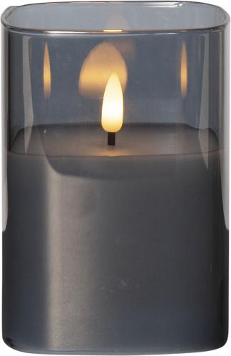Batteriljus - Flamme - Glashållare - Grå - 9 x 12,5 cm - www.frokenfraken.se