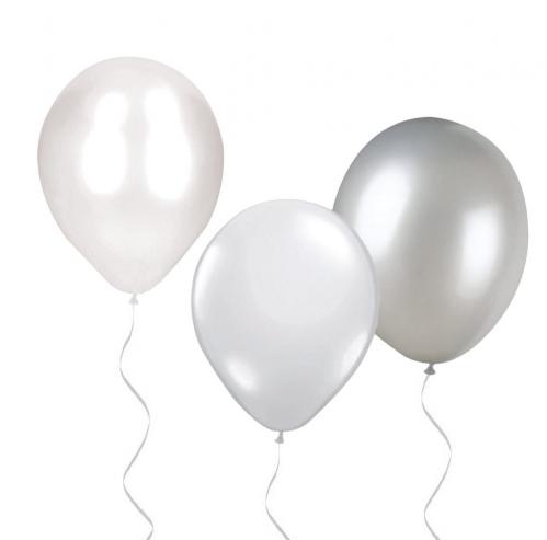 Ballonger - Vita, prlemor & silvermetallic med band - 30 st - www.frokenfraken.se