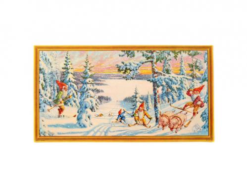 Julbonad - Tomtar åker skidor - 39 x 21 cm - www.frokenfraken.se