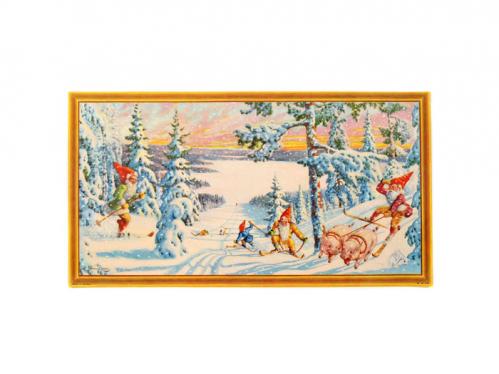 Julbonad - Tomtar ker skidor - 39 x 21 cm - www.frokenfraken.se