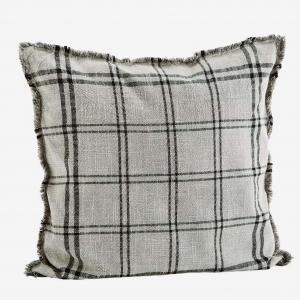 Kuddfodral med fransar - Rutig Grå/Svart - 50 x 50 cm - www.frokenfraken.se
