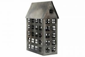 Ljuslykta - Hus i metall - Grå - 30 x 14 x 45 cm - www.frokenfraken.se