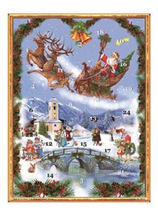 Adventskalender - Tomtesläde över by - A3 - 42 x 29,7 cm - www.frokenfraken.se