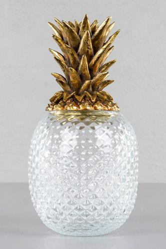 Ananas i glas med guldlock - Burk eller vas - 30 cm - www.frokenfraken.se