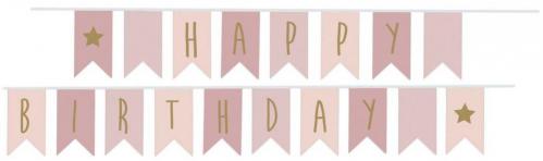 Vimpel - Bokstavsbanner - Happy Birthday - Rosa/Guld - 3,5 m - www.frokenfraken.se