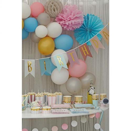 Vimpel - Bokstavsbanner - Happy Birthday - Rosa/Guld - 3,5 m - www.frokenfraken.se