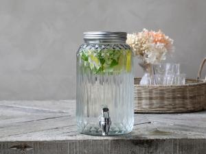 Dispenser i glas med tappkran 3,5 liter - 25,5 x Ø14 cm - www.frokenfraken.se