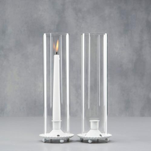 Ljuslykta - Cylinder - Glas - Vit - 10 x 32 cm - www.frokenfraken.se