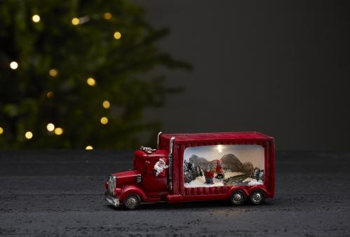 Tomte i rd lastbil med julby p slpet - 9 cm - www.frokenfraken.se