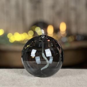 Oljelampa M - Glas - Rund Boll - Rökgrå - Ø11 cm - www.frokenfraken.se