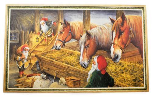 Julbonad - Tomtar utfodrar hästarna - 69 x 43 cm - www.frokenfraken.se