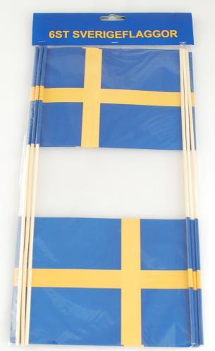 Flagga Sverige - 6 st pappersflaggor med träpinne - 15 x 20 cm - www.frokenfraken.se