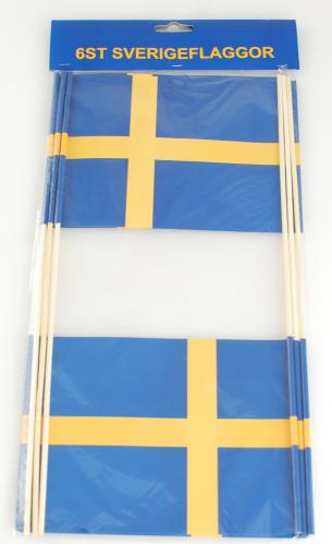 Flagga Sverige - 6 st pappersflaggor med trpinne - 15 x 20 cm - www.frokenfraken.se