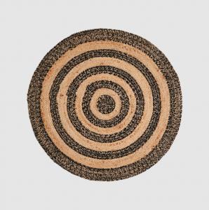 Matta - Boho - Rund - Jute/Svart - Randig - Ø90 cm - www.frokenfraken.se