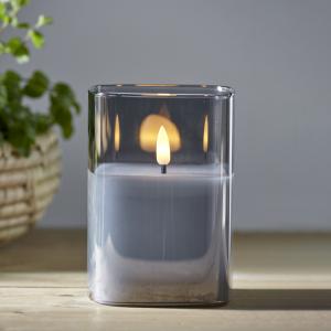 Batteriljus - Flamme - Glashållare - Grå - 9 x 12,5 cm - www.frokenfraken.se