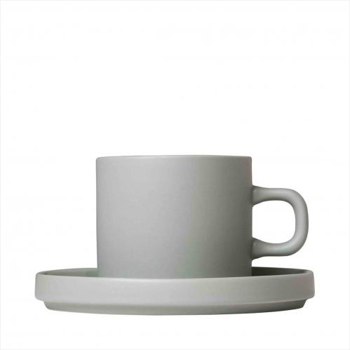 Set med 2 kaffemuggar & fat - 4 pcs. Mirage Grey - 8 x 11 x 7 cm - www.frokenfraken.se