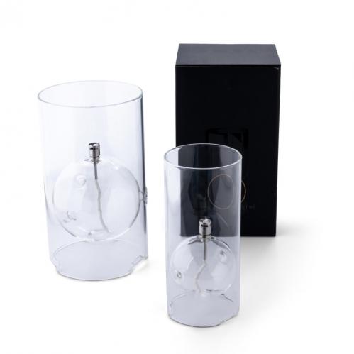 Oljelampa - Glas - Cylinder med boll - Silver - 15 x 26 cm - www.frokenfraken.se