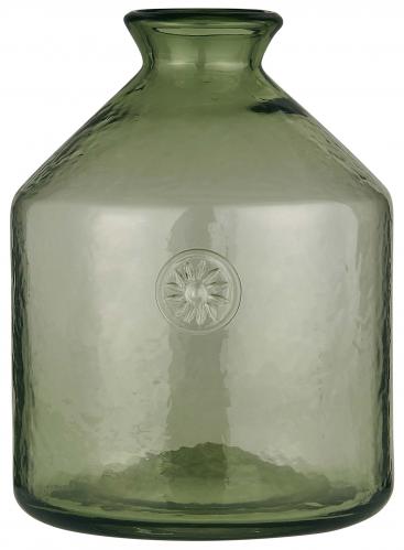 Vas - Glas - Grn - Med blomsteremblem - 17 x 23 cm - www.frokenfraken.se
