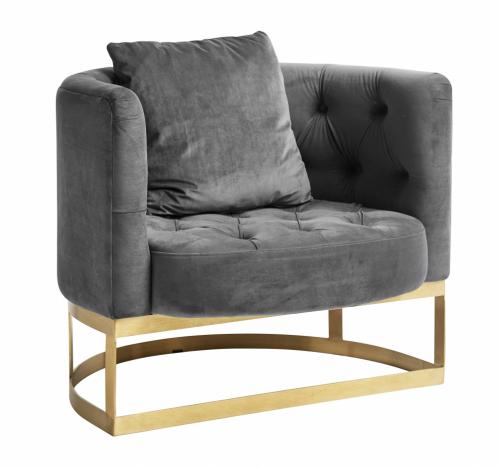 Lounge Chair Ftlj - Grey Velvet & Gold - www.frokenfraken.se