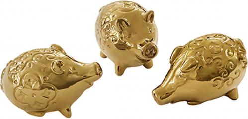 Förgyllda Minikultingar - Mini grisar Guld- set 3st - 5 cm - www.frokenfraken.se