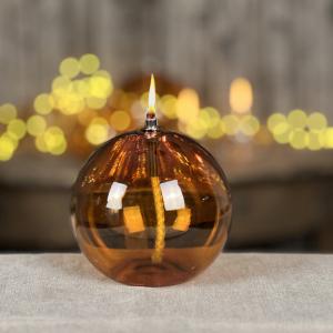 Oljelampa M - Glas - Rund Boll - Ljus Bärnsten - Ø11 cm - www.frokenfraken.se