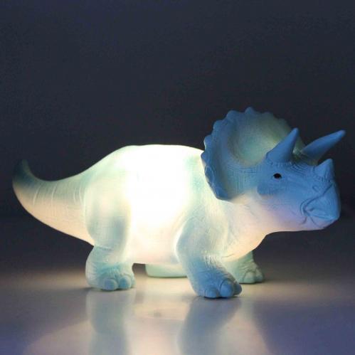 Dinosaurielampa - Triceratops - Turkos - LED - Liten - www.frokenfraken.se