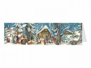 Dubbel Julkort/Adventskalender - Panorama Julstall - 31 x 9 cm - www.frokenfraken.se