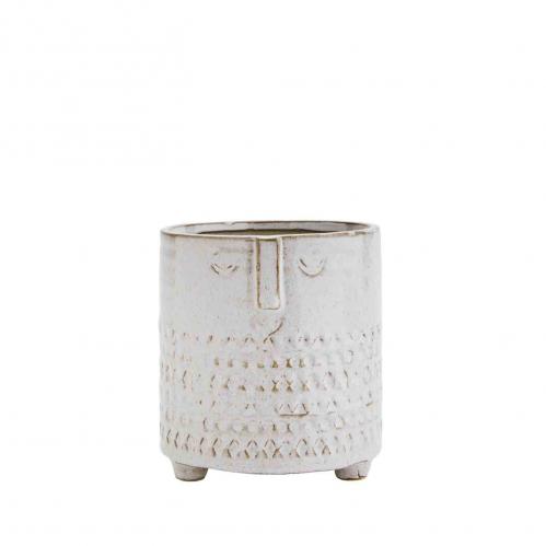 Kruka - Ansikte - Vit - Beige - Ø13,5 x 15 cm - www.frokenfraken.se
