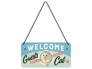 Plåtskylt - Welcome Guests Cat - 10 x 20 cm - www.frokenfraken.se