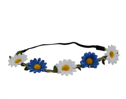 Hrband - blommor - Bl & Vit - 25 cm - www.frokenfraken.se