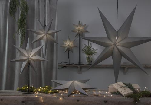 Julstjärna - Grå - inkl svart textilsladd - 100 cm - www.frokenfraken.se