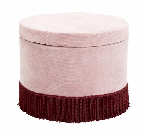 Sittpuff - Rosa med fransar & frvaring - Rund - 60 cm - www.frokenfraken.se