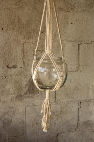 Ampel - Glas med rep natur - Makram - 100 cm - www.frokenfraken.se