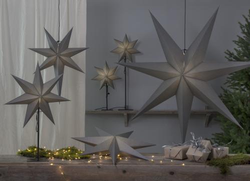 Julstjärna - Grå - inkl svart textilsladd - 100 cm - www.frokenfraken.se