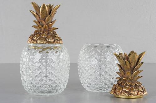 Ananas i glas med guldlock - Burk eller vas - 22,5 cm - www.frokenfraken.se