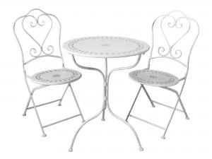 Trädgårdsmöbel - 2 stolar med bord - Järn - Vit - 74/Ø60 cm - www.frokenfraken.se