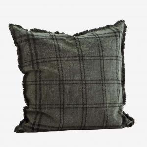 Kuddfodral med fransar - Rutig Grön/Svart - 50 x 50 cm - www.frokenfraken.se
