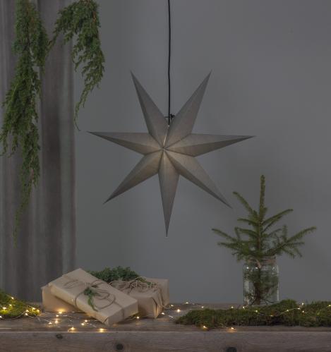 Julstjärna - Grå - inkl svart textilsladd - 100 cm - www.frokenfraken.se