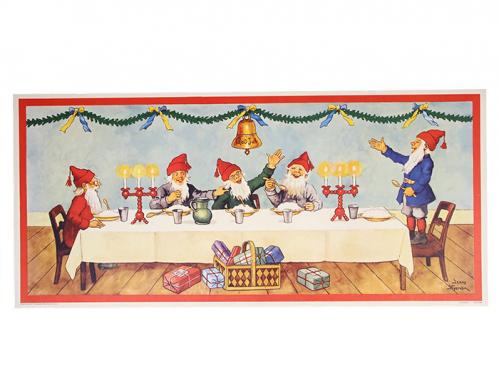 Julbonad - Tomtar vid bordet - 45,5 x 21 cm - www.frokenfraken.se