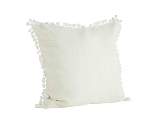 Kuddfodral - Vitt med små tofsar - 60 x 60 cm - www.frokenfraken.se