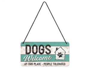 Plåtskylt - Dogs Welcome - 10 x 20 cm - www.frokenfraken.se