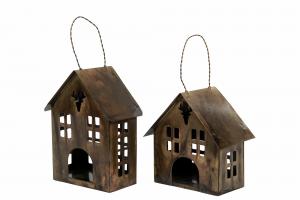 Ljuslykta - Hus i metall - Antik Brun - 2-pack - www.frokenfraken.se