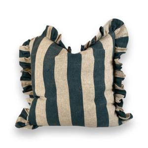 Kuddfodral - Volang - Randig - Blågrön - 45 x 45 cm - www.frokenfraken.se