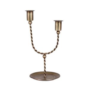 Ljusstake - Estelle - 2-armad - Antik Mässing - Ø10 x H23 cm - www.frokenfraken.se