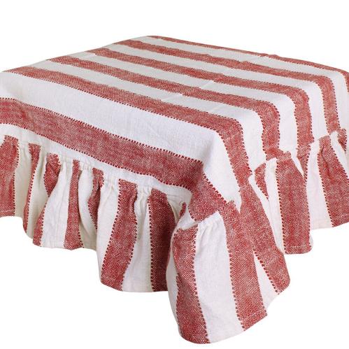 Duk - Ida Rand - Volangkant - Vit/Röd - L150 x B250 cm - www.frokenfraken.se