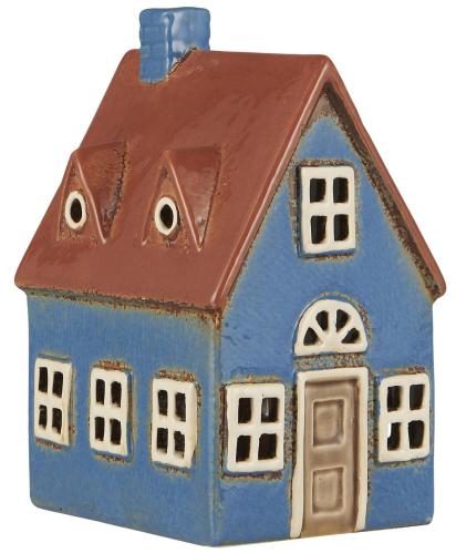 Hus för värmeljus - Nyhavn - Blått brun dörr - 16 cm - www.frokenfraken.se