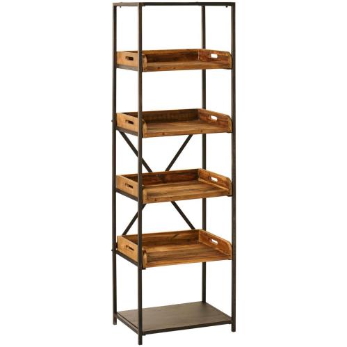 Hylla Metall med 4 träbrickor som hyllplan - Brooklyn - 180 x 55 x 40 cm - www.frokenfraken.se