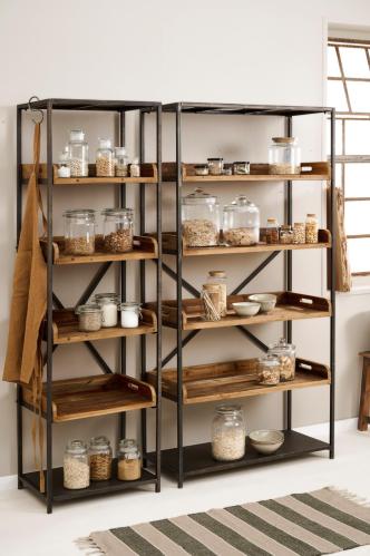 Hylla Metall med 4 träbrickor som hyllplan - Brooklyn - 180 x 55 x 40 cm - www.frokenfraken.se