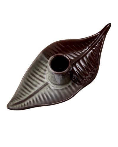 Ljusstake - Ville Löv - Brun/elfenben - 17 x 7 x 4 cm - www.frokenfraken.se